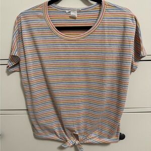 Caution To The Wind Striped Knot-Front Tee